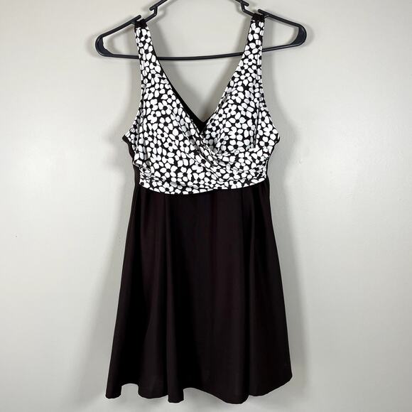 IT FIGURES Slender Thighs Chocolate Brown Daisy Print Empire Wrap Swim Dress 12 - Picture 1 of 9